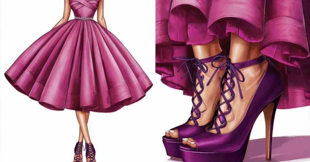 Purple Color Shoes With a Raspberry Dress